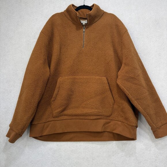 Madewell Pullover Sweater Womens 2XL Brown Sherpa Fleece Half Zip Pocket Do Well - Picture 1 of 10
